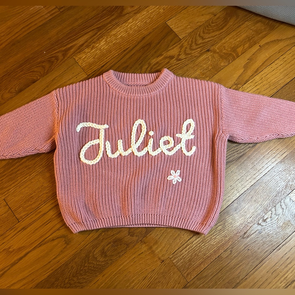 Pink Knit Sweater with White Script